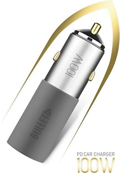 Bullet 100W Araç Çakmaklık Şarj Cihazı Type-C ve USB Çıkışlı Profesyonel Turbo Hızlı Araç Şarj