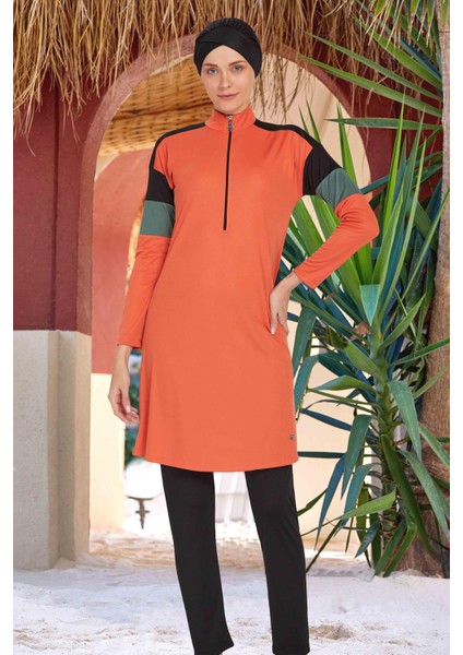 Likralı Tam Kapalı Tesettür Mayo Merlın 9241 Tarçın