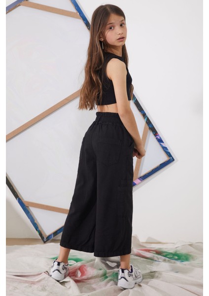 Siyah Yüksek Bel Armürlü Kız Çocuk Pantolon 18923 indirimleri