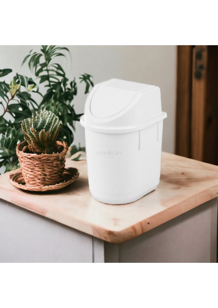 Masa Üstü Çöp Kovası - Küçük Çöp Kovası - Girdap Çöp Kovası 1,5 Litre Beyaz Çöp Kovası