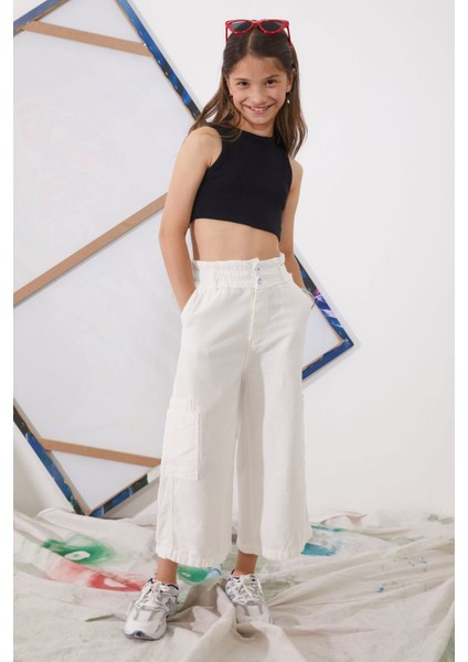 Beyaz Yüksek Bel Armürlü Kız Çocuk Pantolon 18926 indirimleri