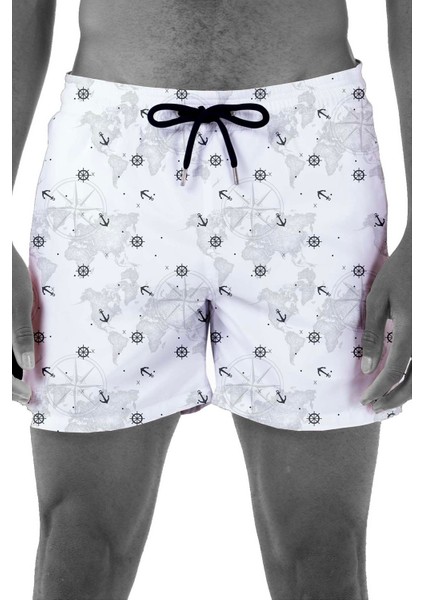 Erkek Havuz Deniz Desenli Şort 023 Beyaz modelleri