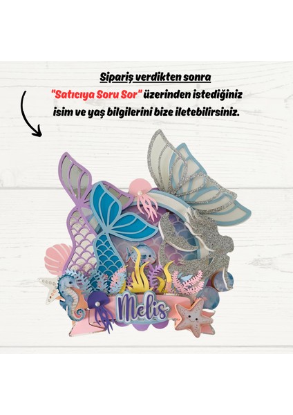 Deniz Kızı Temalı Kişiye Özel Kız Çocuk Doğum Günü Pasta Süsü (23X21CM) fiyatları