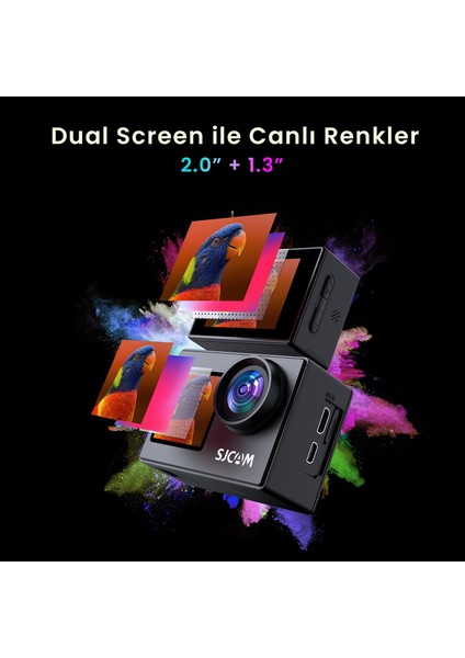 Sj4000 Dual Screen WiFi 4K UHD 16MP 170° 2”/1.3” Çift Ekranlı Aksiyon Kamerası Siyah