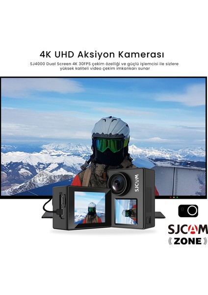 Sj4000 Dual Screen WiFi 4K UHD 16MP 170° 2”/1.3” Çift Ekranlı Aksiyon Kamerası Siyah