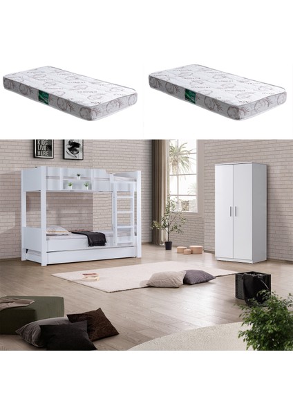 Asya Yavrulu Ranza 2 Kapaklı Dolap + 2 Adet Comfort Yatak