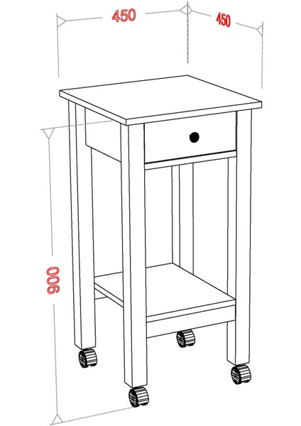 Boyut Mobilya Tek Çekmeceli, Tekerlekli Servis Sehpası, Servant