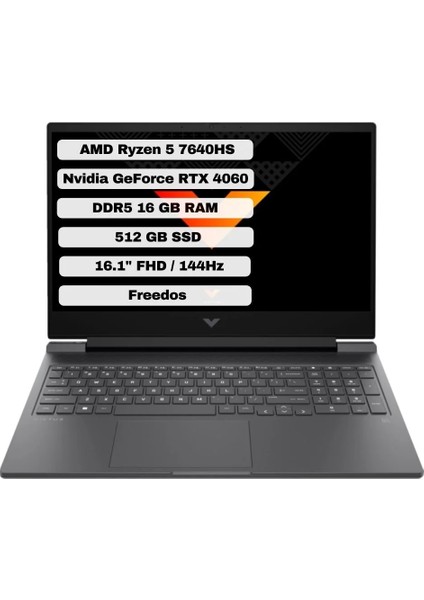 Victus Gaming 16-S0035NT Ryzen 5 7640HS 16GB 512GB SSD RTX4060 Freedos 16.1" FHD Taşınabilir Bilgisayar 7Z5Z2EA