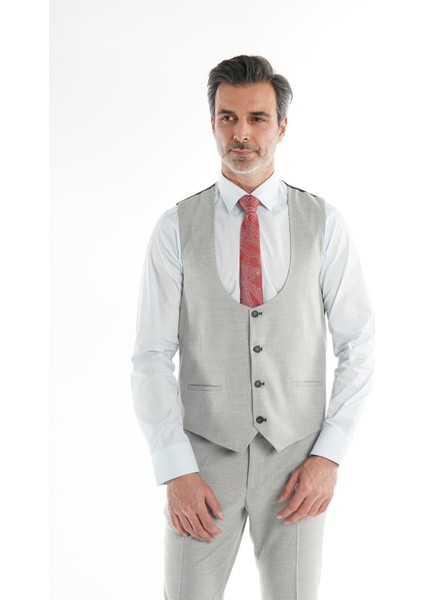 Slim Fit Yelekli Likralı Erkek Takım Elbise