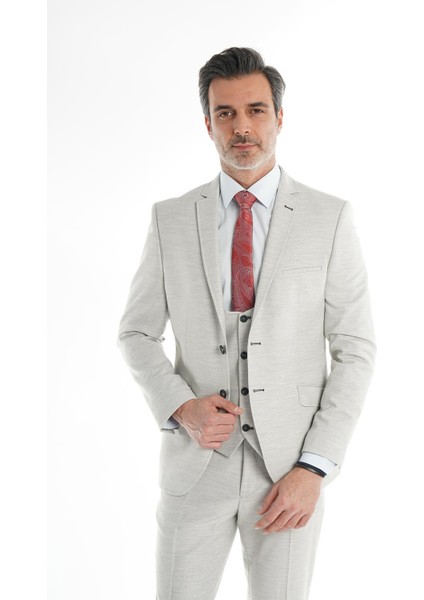 Slim Fit Yelekli Likralı Erkek Takım Elbise