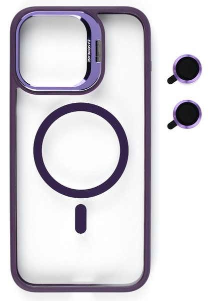 iphone 14 Kılıf Magsafe Uyumlu Kamera Standlı +Lens Koruyuculu Kapak