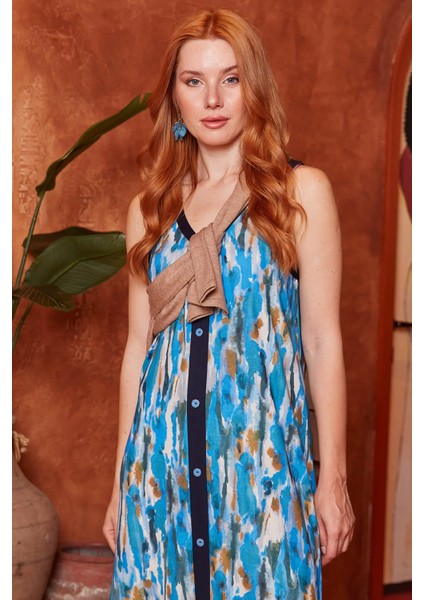 Mavi Desenli Pamuklu Elbise fiyatları