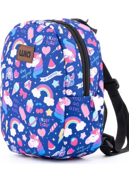 Kids Eğlenceli Mavi Unicorn Baskılı Tek Bölmeli Kreş/çocuk Çantası