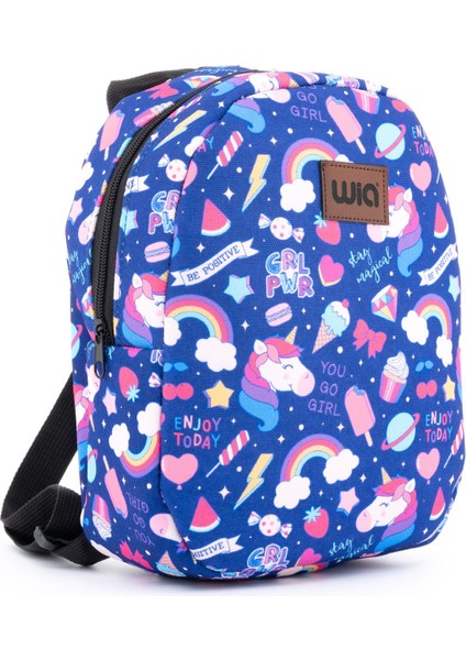 Kids Eğlenceli Mavi Unicorn Baskılı Tek Bölmeli Kreş/çocuk Çantası