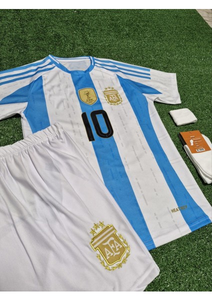 Arjantin 2024/25 Yeni Sezon Lionel Messi Çocuk Forması Şort Çorap Bileklik 4'lü Set