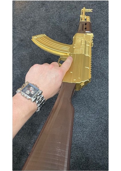 Ak-47 Gold Kalashnikov Dekor 1/1 Ölçek Gerçek Boy (Oyuncak Değildir Çalışmaz Dekordur)