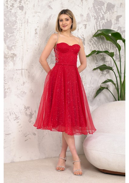 Askılı Kırmızı Abiye Elbise fırsatları