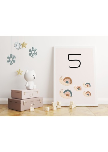 Bebek Odası Dekorasyon - Sayılar 5 Minimalist Kanvas Tablo - Çocuk Odası Tablo
