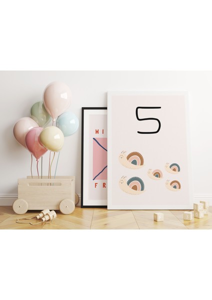 Bebek Odası Dekorasyon - Sayılar 5 Minimalist Kanvas Tablo - Çocuk Odası Tablo modelleri