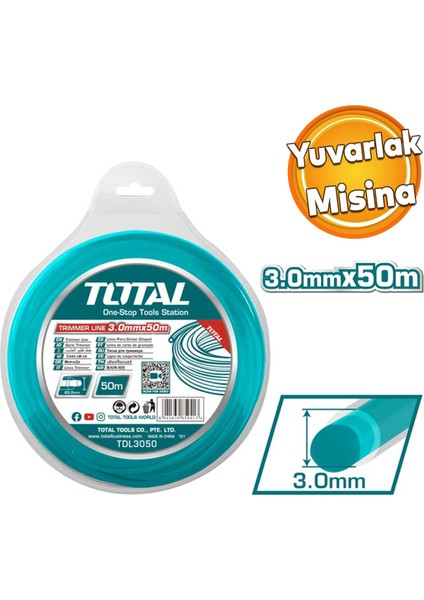 Motorlu Tırpan Düz Yuvarlak Misina 3.0 mm 50 Metre Çim Ot Biçme Teli Extra Güçlü Profesyonel
