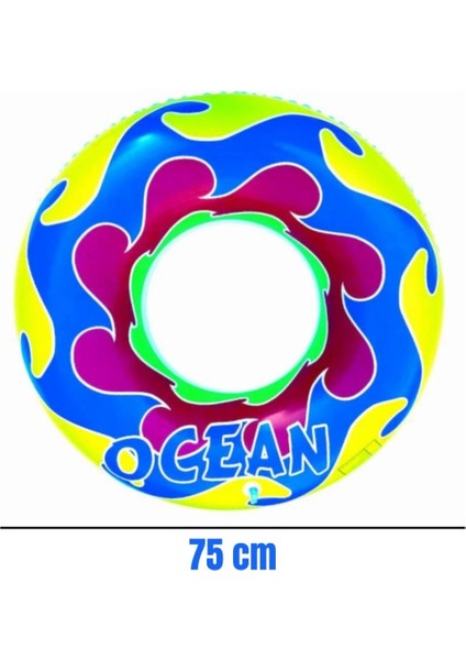 Ocean Desenli Simit Şişme Deniz Havuz Simidi Çocuk Yüzme Simidi 75 cm