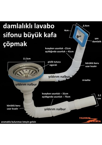 Çöpmak Körüklü Sifon Yandan Damlalıklı Lavabo Gideri