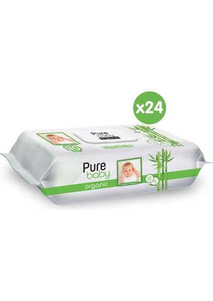 Pure Baby Organik Bambu Özlü Islak Havlu 90'lı x 24 Adet (2160 Yaprak)