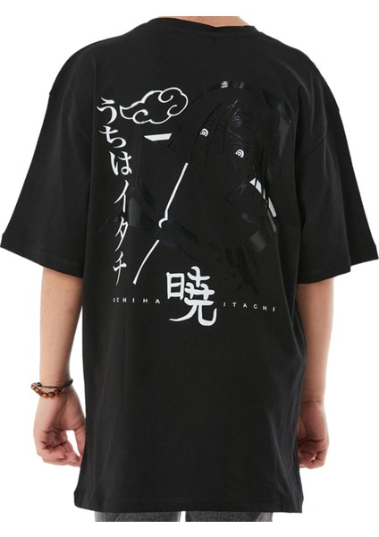 Erkek Çocuk /kız Çocuk Uchiha Anime Karakterli Çift Taraf Baskılı Siyah Renk T-Shirt fiyatları