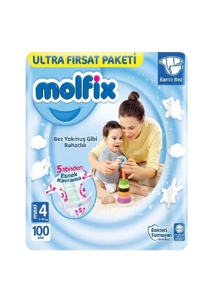 Ultra Fırsat Paketi Maxi 100'LÜ Bebek Bezi (4) (6'lı)