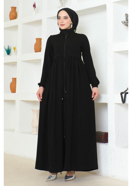 Siyah Büzgülü Kol Lastikli Ferace fiyatları