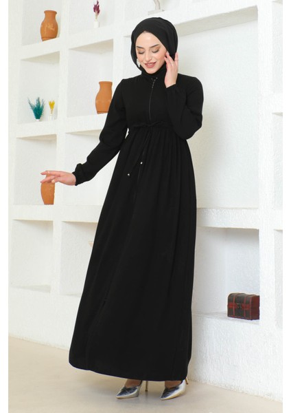 Siyah Büzgülü Kol Lastikli Ferace modelleri