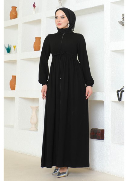 Siyah Büzgülü Kol Lastikli Ferace fırsatları