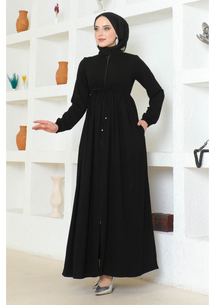 Siyah Büzgülü Kol Lastikli Ferace indirimleri