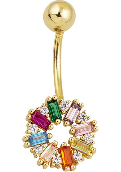 14 Ayar Renkli Taşlı Altın Göbek Piercing