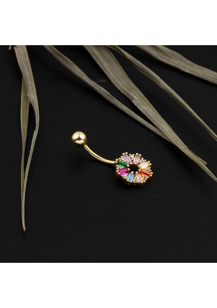 14 Ayar Renkli Taşlı Altın Göbek Piercing fiyatları