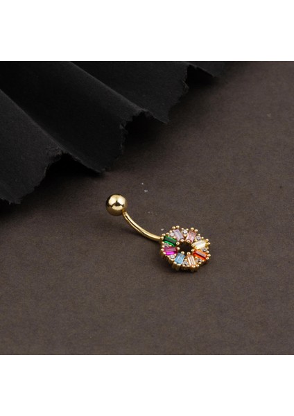 14 Ayar Renkli Taşlı Altın Göbek Piercing fırsatları