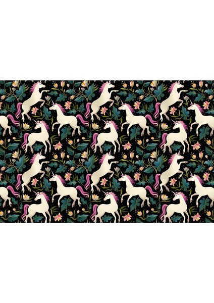 Unicorn Çiçek Desen Çocuk Odası Duvar Kağıdı