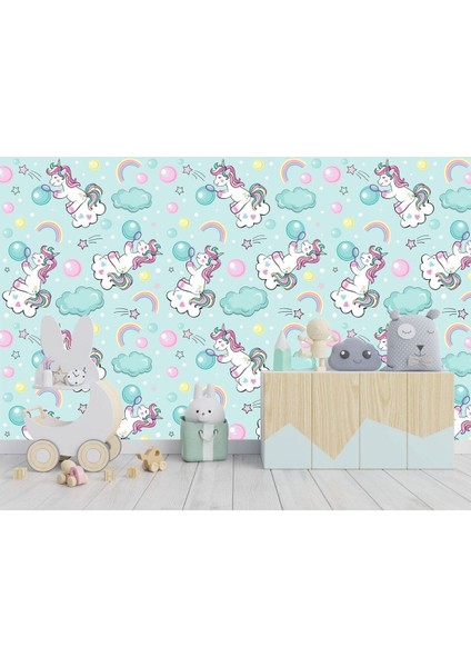 Baloncuklar Unicorn Desen Duvar Kağıdı