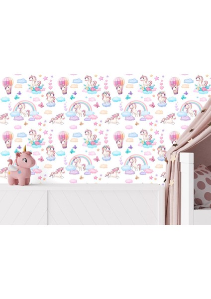Gökkuşağı Bulutlar Sevimli Unicornlar Çocuk Duvar Kağıdı