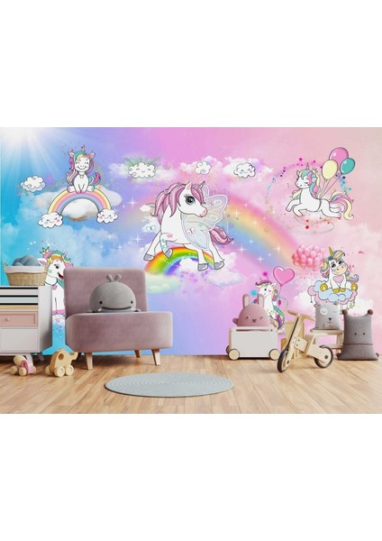 Unicorn Gökkuşağı Desen Duvar Kağıdı