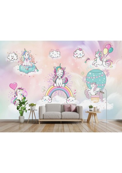 Unicorn ve Arkadaşları Desen Çocuk Odası Duvar Kağıdı
