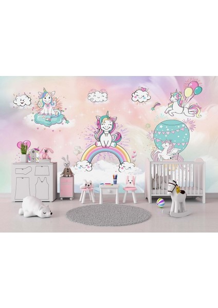 Unicorn ve Arkadaşları Desen Çocuk Odası Duvar Kağıdı
