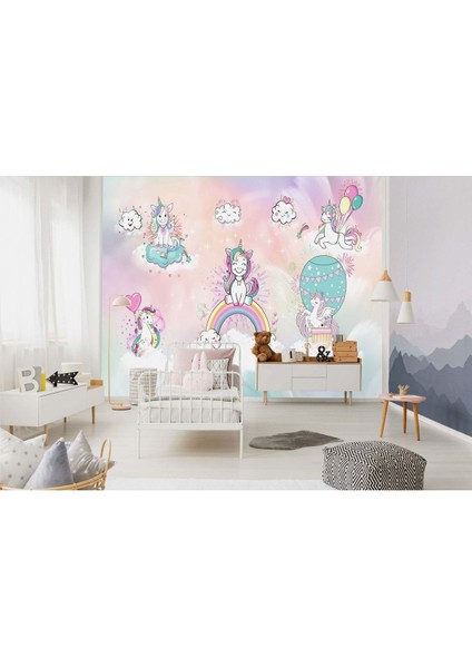 Unicorn ve Arkadaşları Desen Çocuk Odası Duvar Kağıdı
