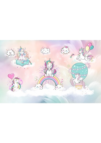 Unicorn ve Arkadaşları Desen Çocuk Odası Duvar Kağıdı