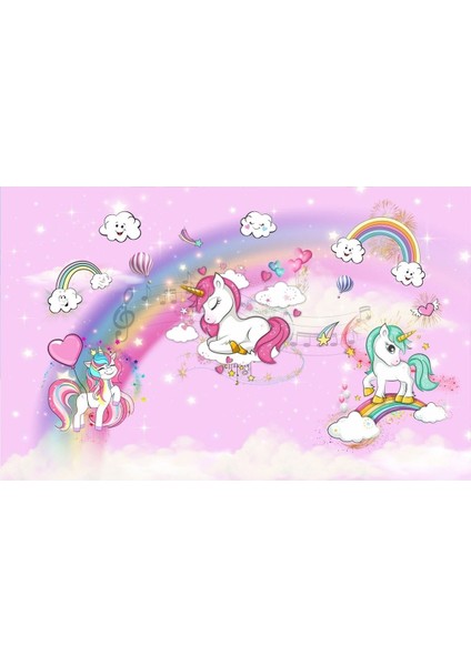 Unicorn Gökkuşağı Bulut Desen Duvar Kağıdı