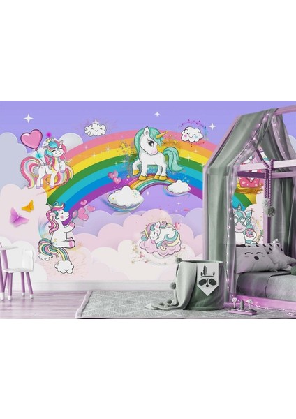 Gökkuşağı Sevimli Unicornlar Desen Çocuk Duvar Kağıdı