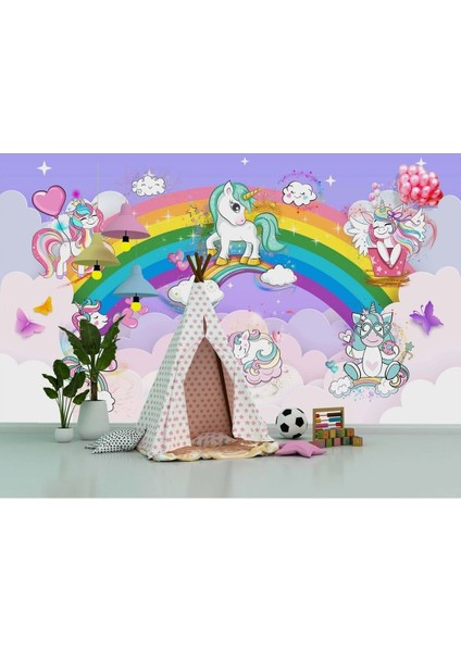 Gökkuşağı Sevimli Unicornlar Desen Çocuk Duvar Kağıdı