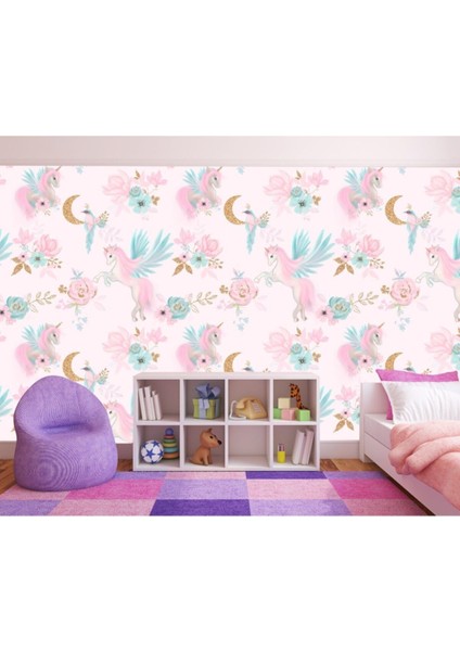 Unicorn Desen Pembe Fonlu Duvar Kağıdı