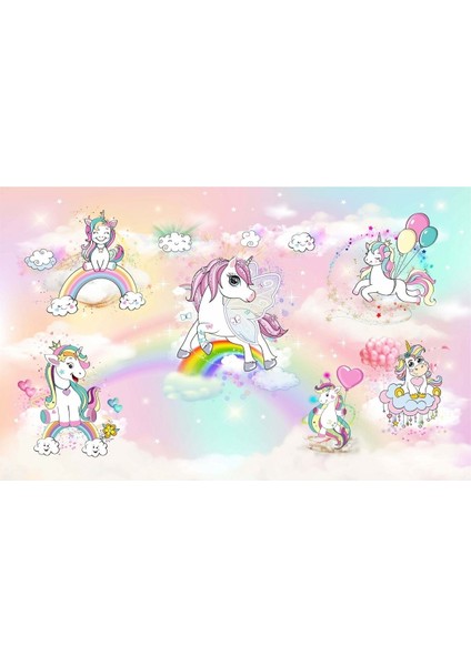 Gökkuşağı Sevimli Unicornlar Desen Çocuk Duvar Kağıdı