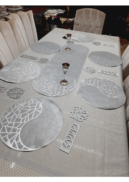 Runner/amerikan Servis/6 Kişilik Yemek Sunum Seti/19 Parça/kadife